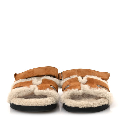 Hermes Suede Goatskin Woolskin Womens Chypre Sandals 36.5 Naturel Ecru 3 of 11