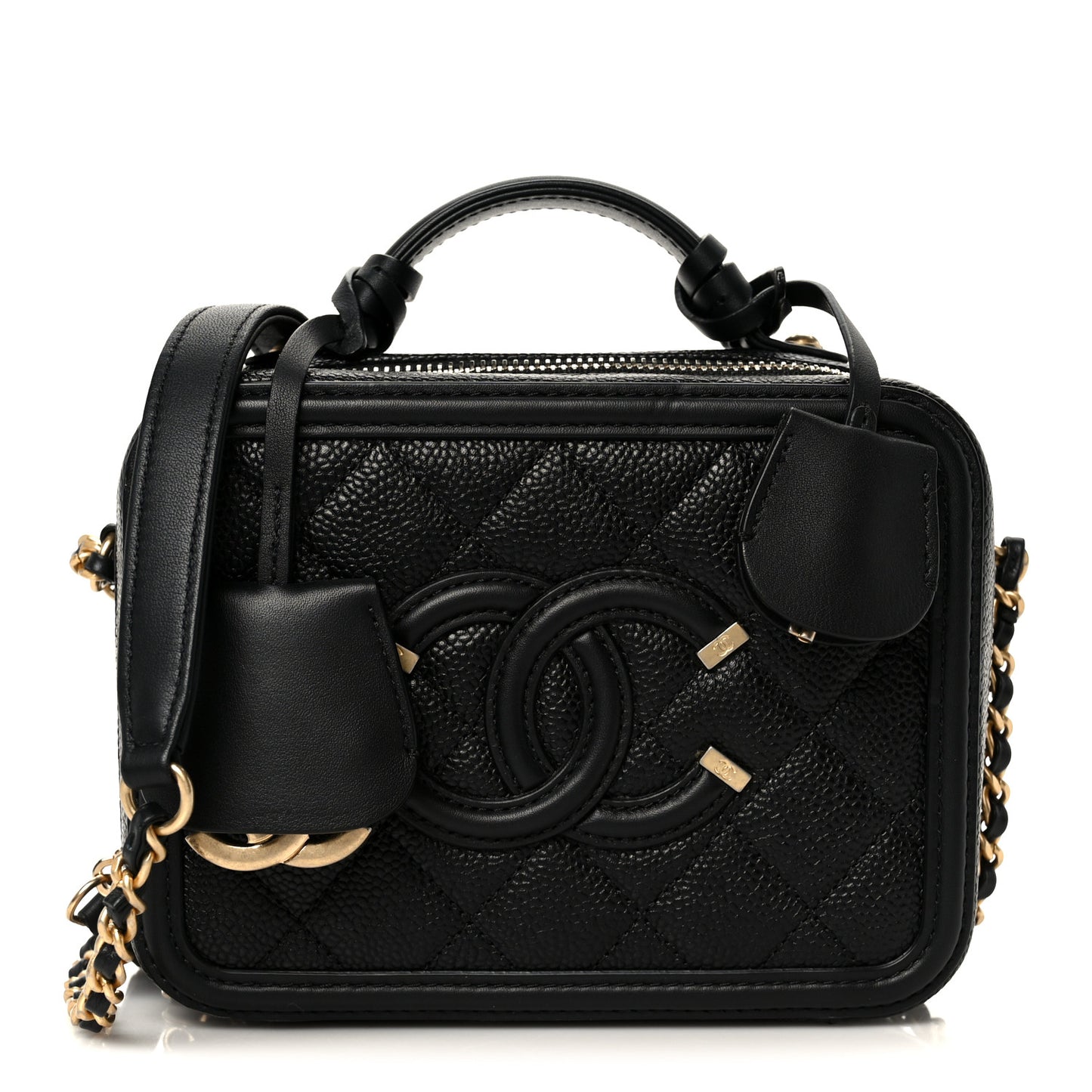 Caviar Quilted Small CC Filigree Vanity Case Black