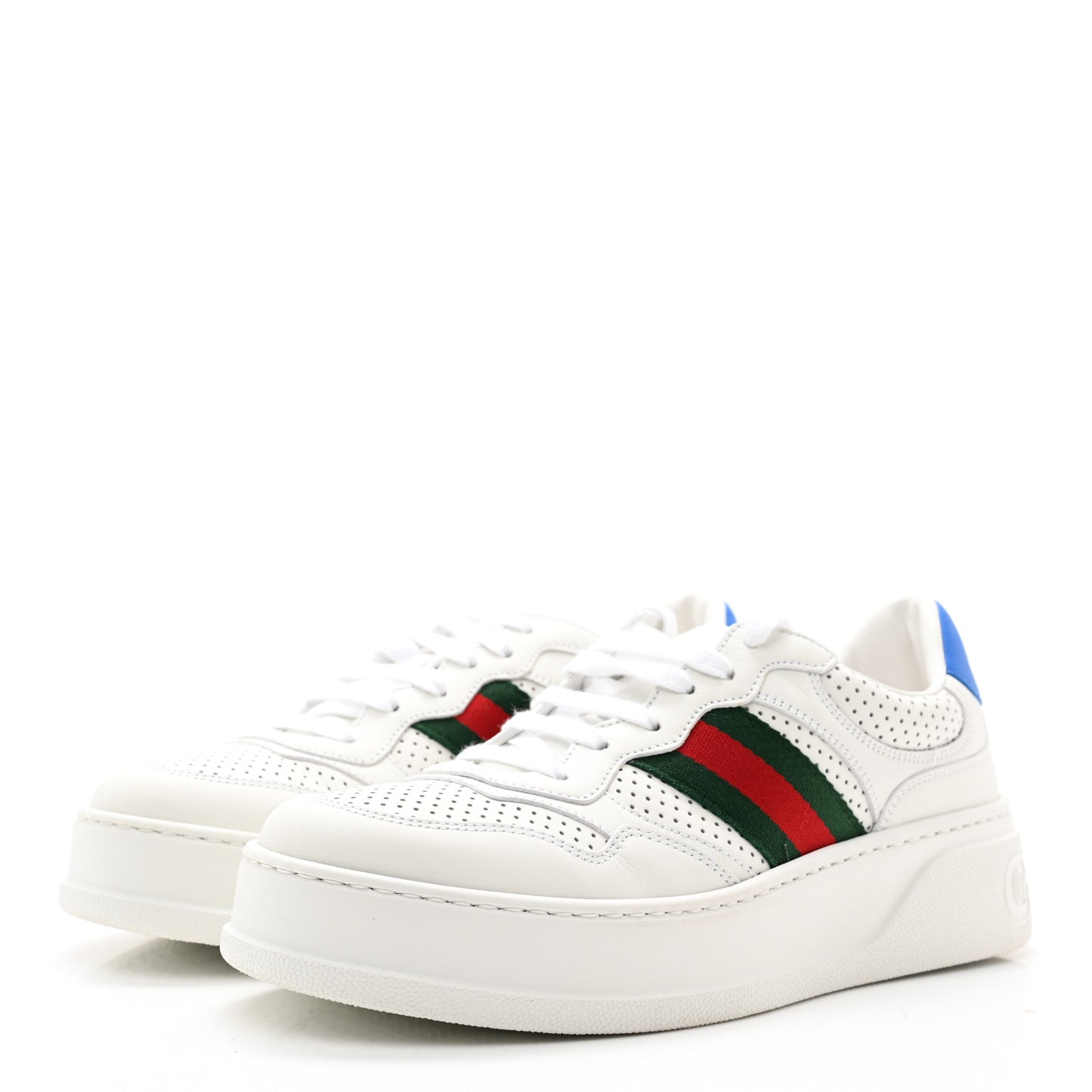 Calfskin Web Perforated Womens Platform 55mm Sneakers 39.5 White Bright Splash