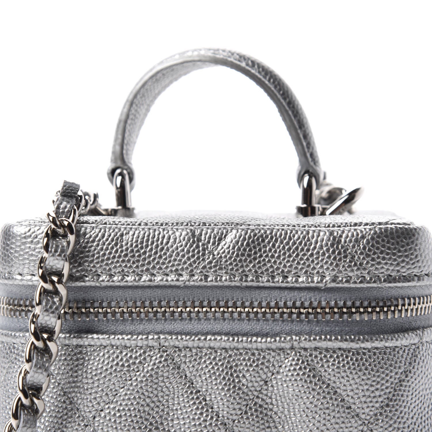 Chanel Metallic Caviar Quilted Mini Top Handle Vanity With Chain Silver 10 of 11