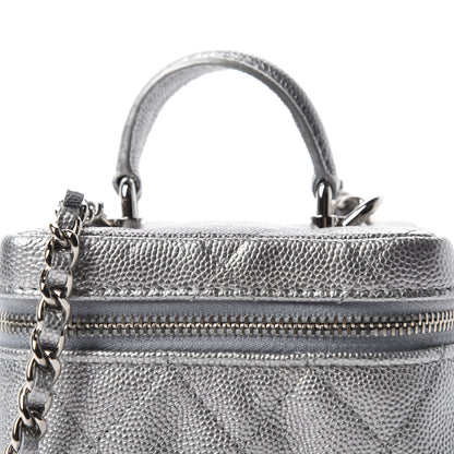 Chanel Metallic Caviar Quilted Mini Top Handle Vanity With Chain Silver 10 of 11