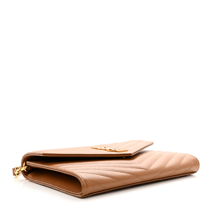 Saint Laurent Grain De Poudre Matelasse Chevron Monogram Cassandre Flap Pouch Natural Dark 4 of 8