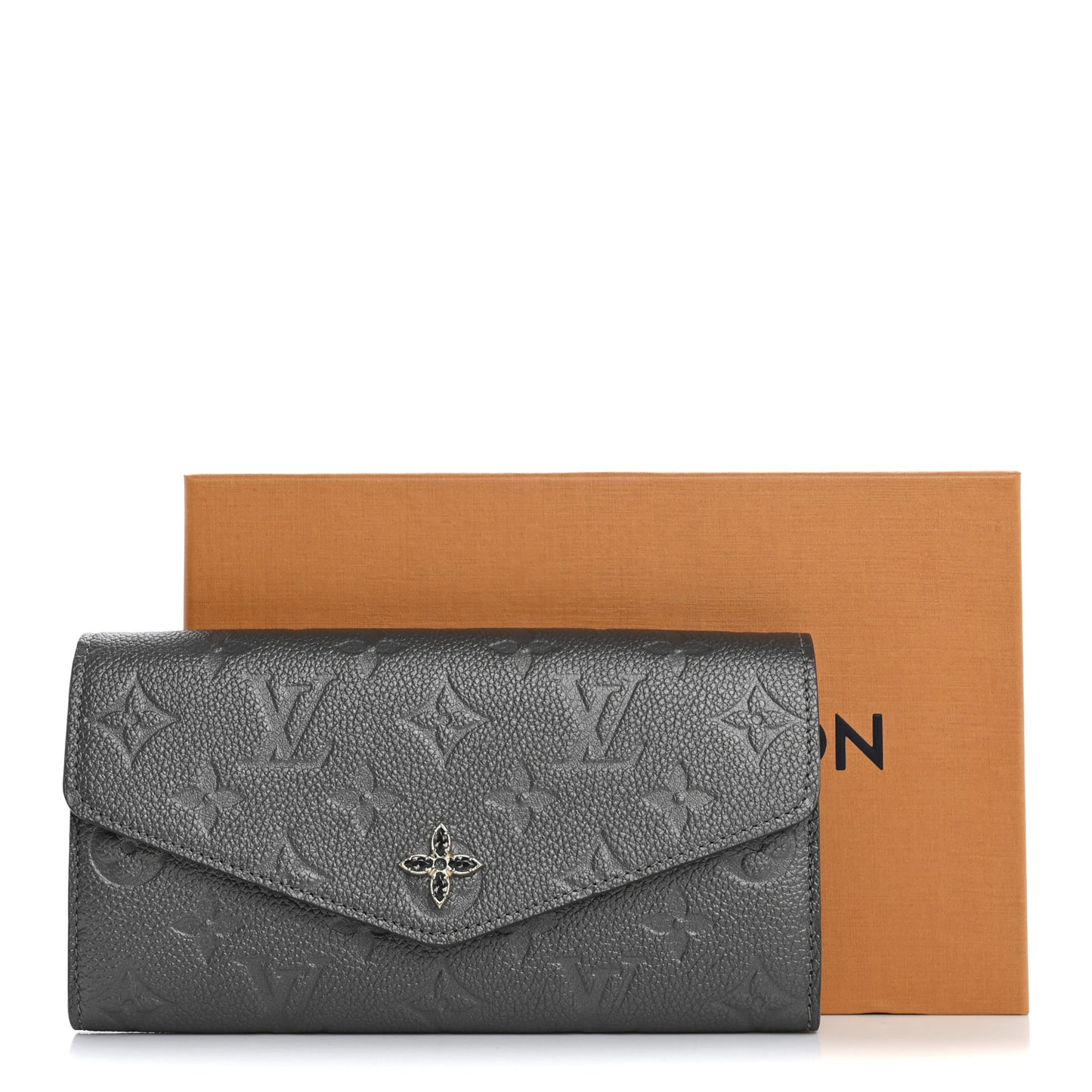 Metallic Empreinte Monogram Crystal Flower Sarah Wallet Gun Metal