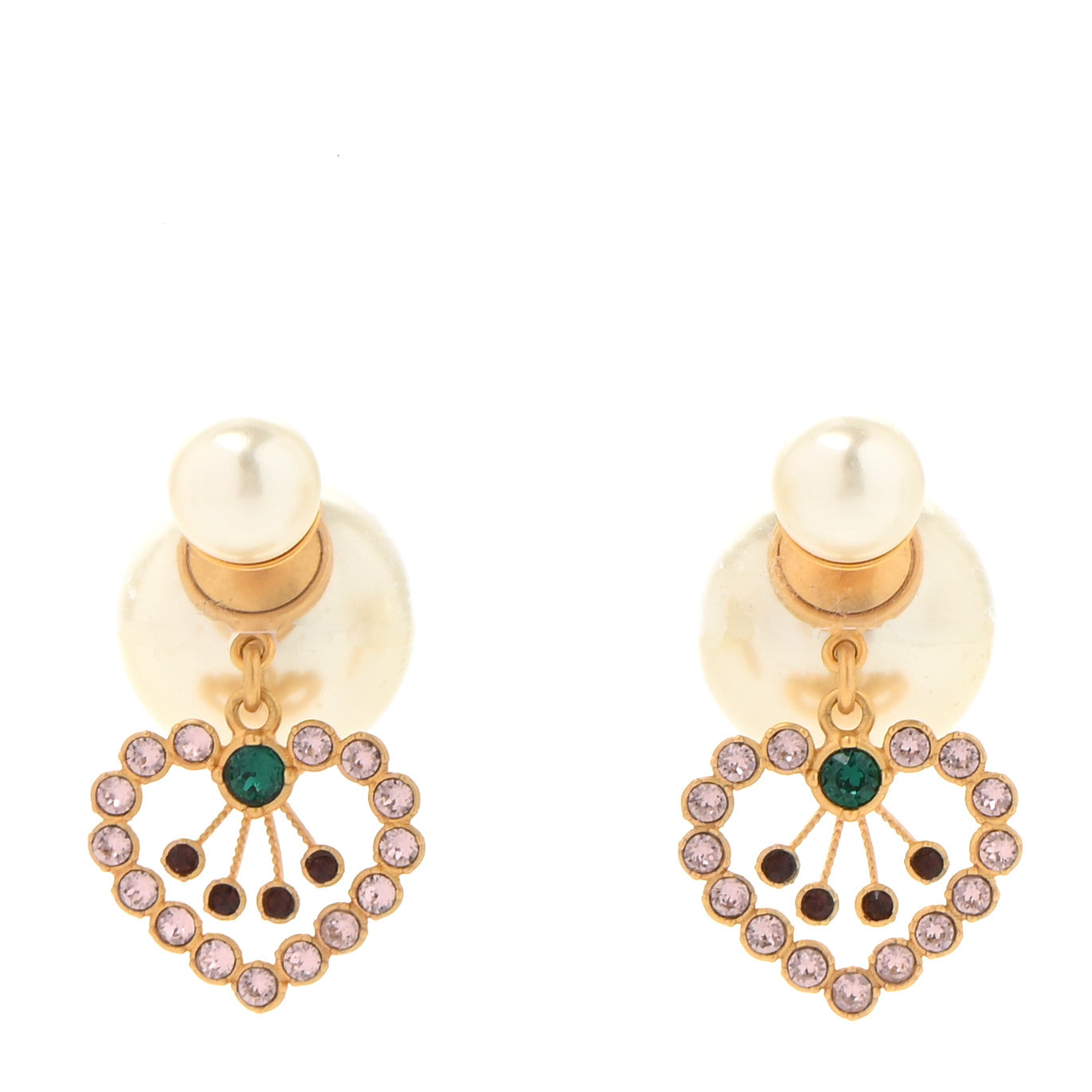 Christian Dior Pearl Crystal Heart Tribal Earrings Gold Multicolor 1 of 4