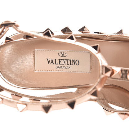 Valentino Garavani Metallic Pebbled Calfskin Rockstud Ankle Strap 100mm Pumps 37.5 Rame 7 of 8