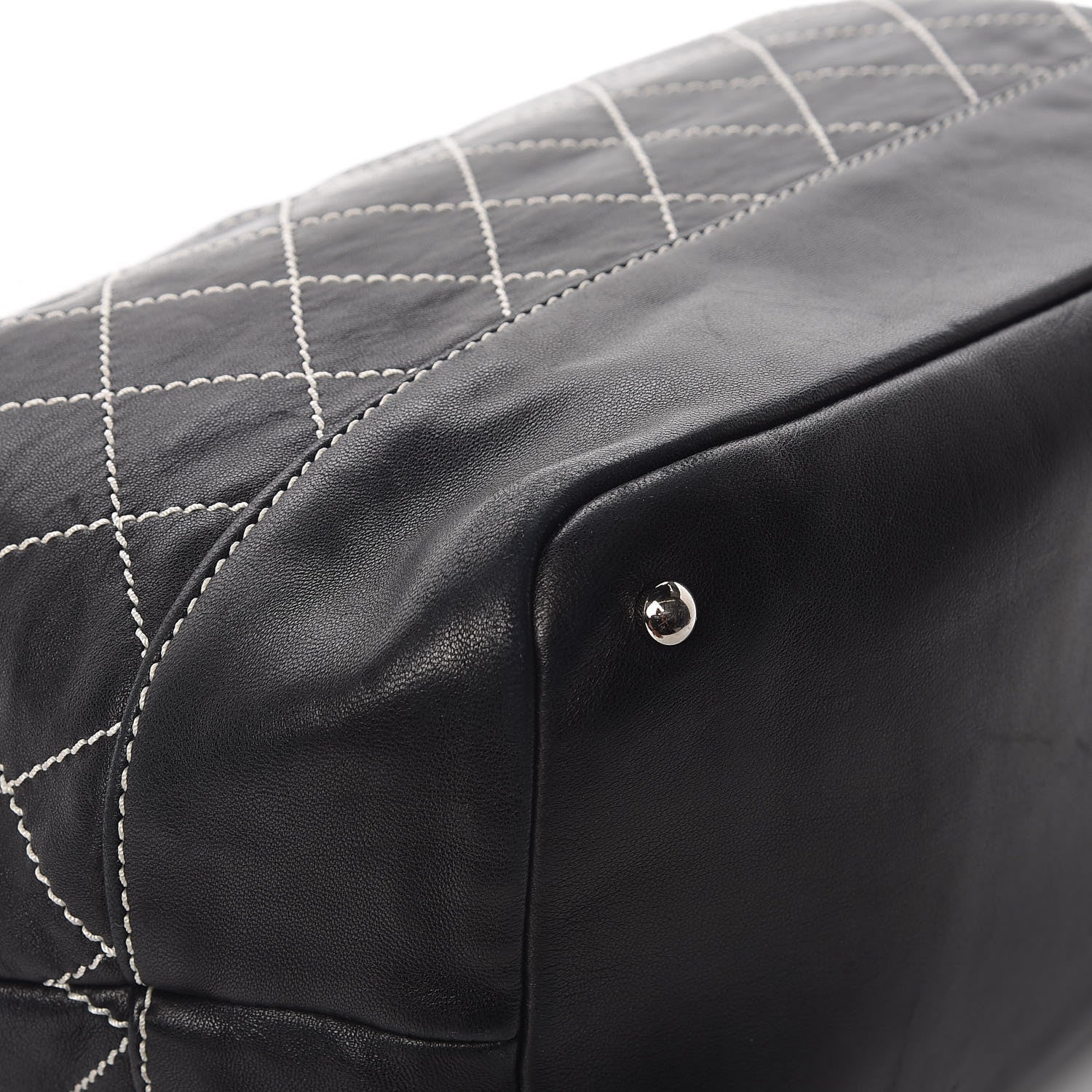 Chanel Lambskin Contrast Stitch Large Drawstring Tote Black 13 of 13