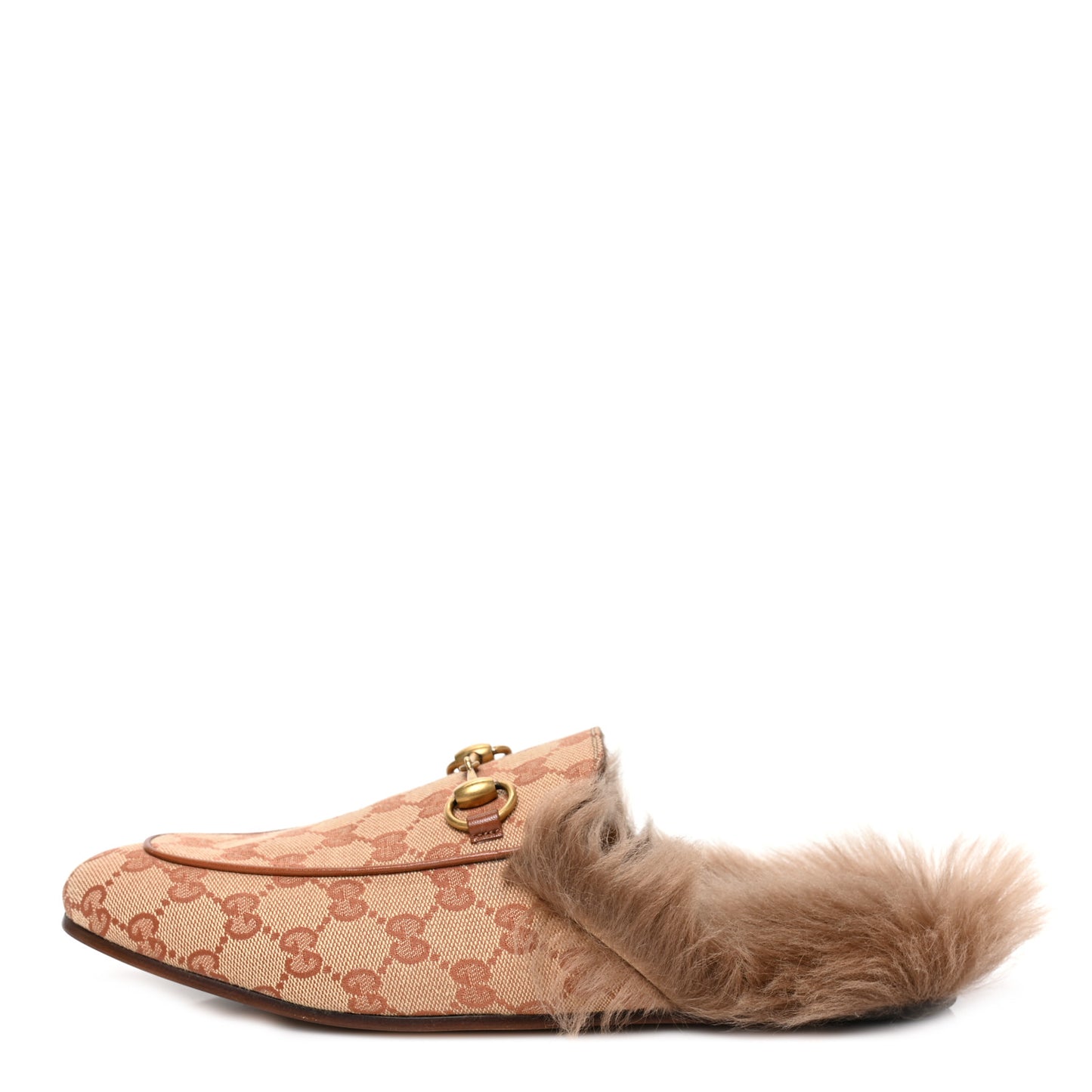 GG Monogram Fur Mens Princetown Slippers 8 Beige Ruggine Rust