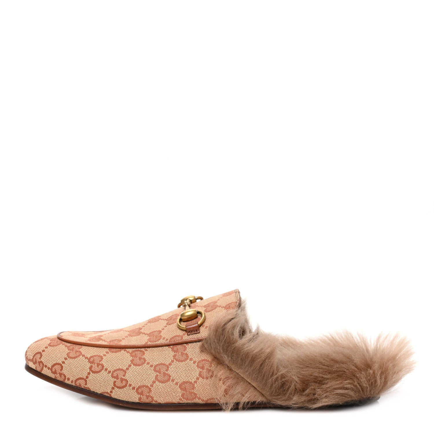 Gucci GG Monogram Fur Mens Princetown Slippers 8 Beige Ruggine Rust 1 of 8