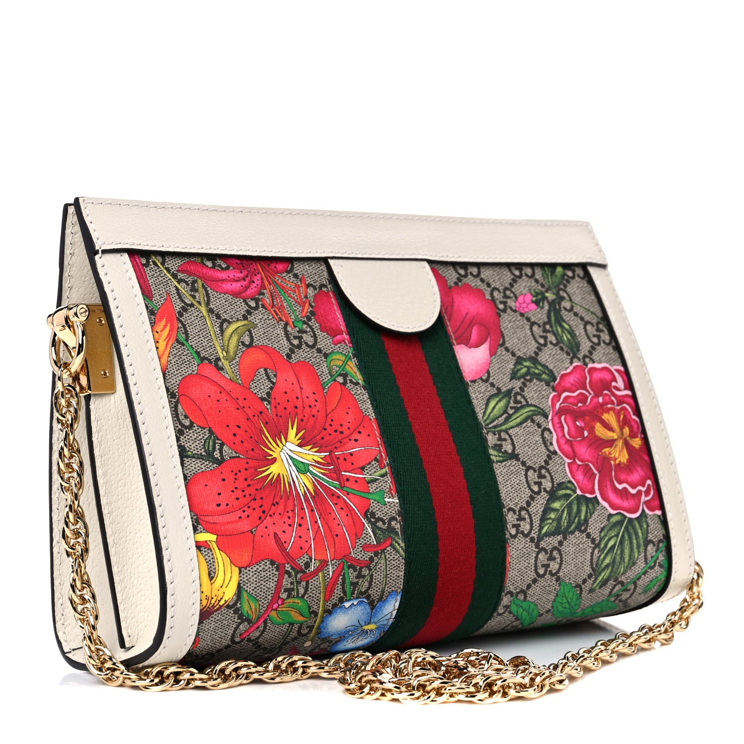 Gucci GG Supreme Monogram Flora Web Small Ophidia Chain Shoulder Bag White 3 of 10