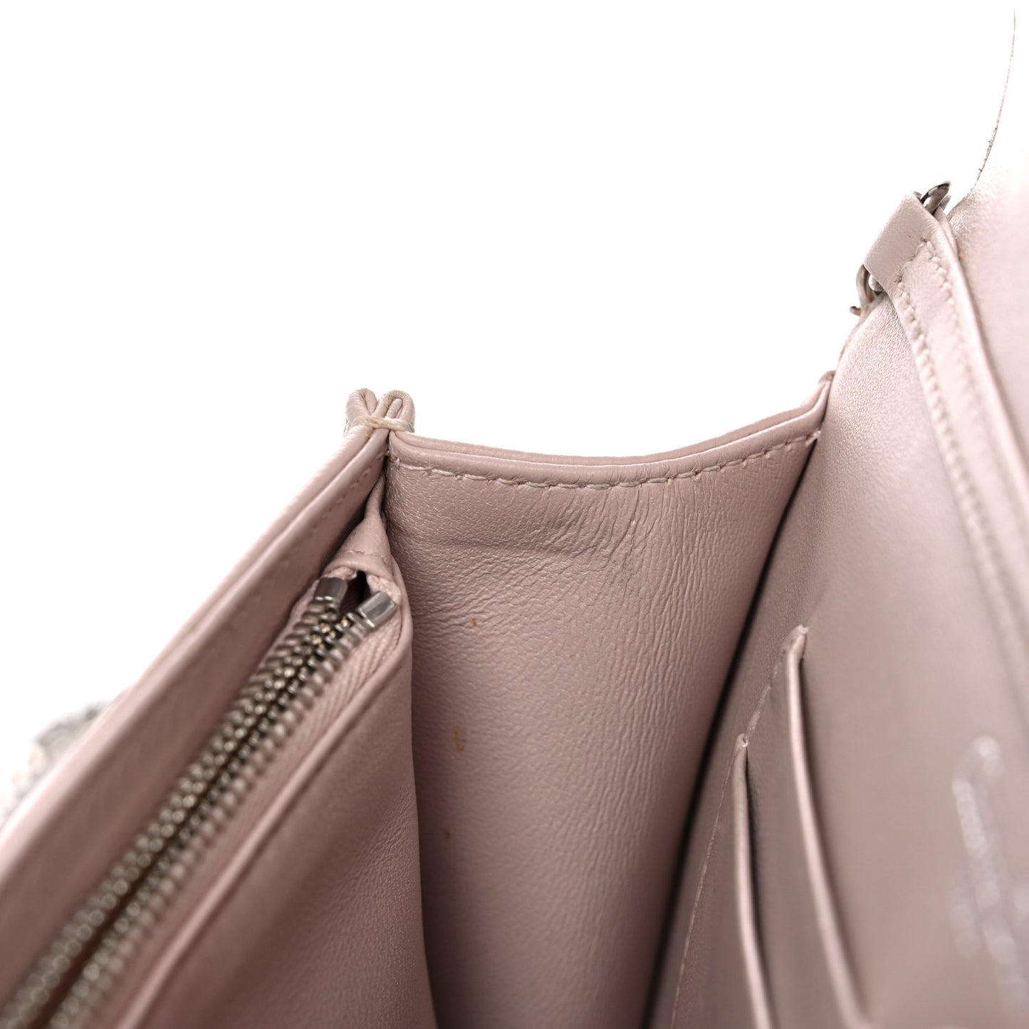 Grained Calfskin Diorama Wallet on Chain Pouch Rose Poudre