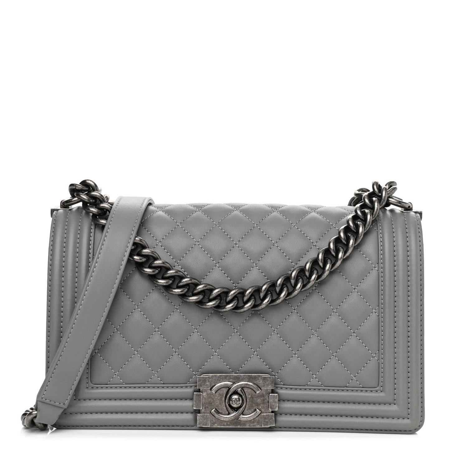 Calfskin Quilted Medium Boy Flap Grey