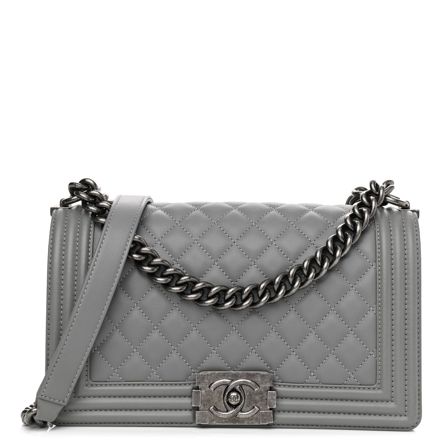 Chanel Calfskin Quilted Medium Boy Flap Grey 1 of 10