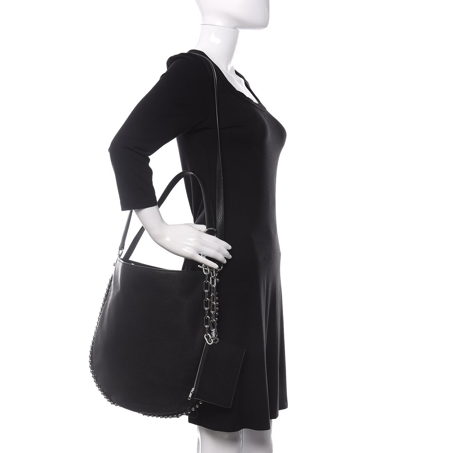 Pebbled Calfskin Studded Roxy Hobo Black