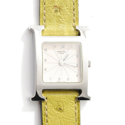 Hermes Stainless Steel Ostrich 21mm Heure H Hour Quartz Watch Vert Anis 1 of 8