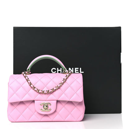 Chanel Lambskin Quilted Mini Top Handle Rectangular Flap Pink Green 11 of 11