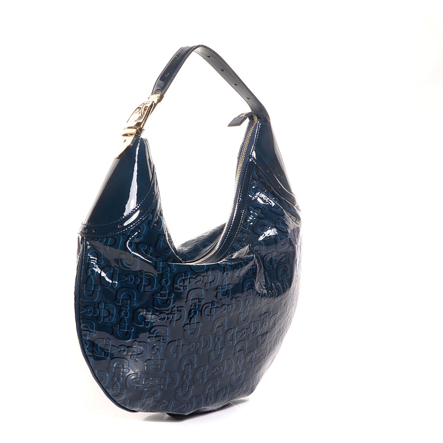 Patent Calfskin Horsebit Embossed Glam Hobo Blue