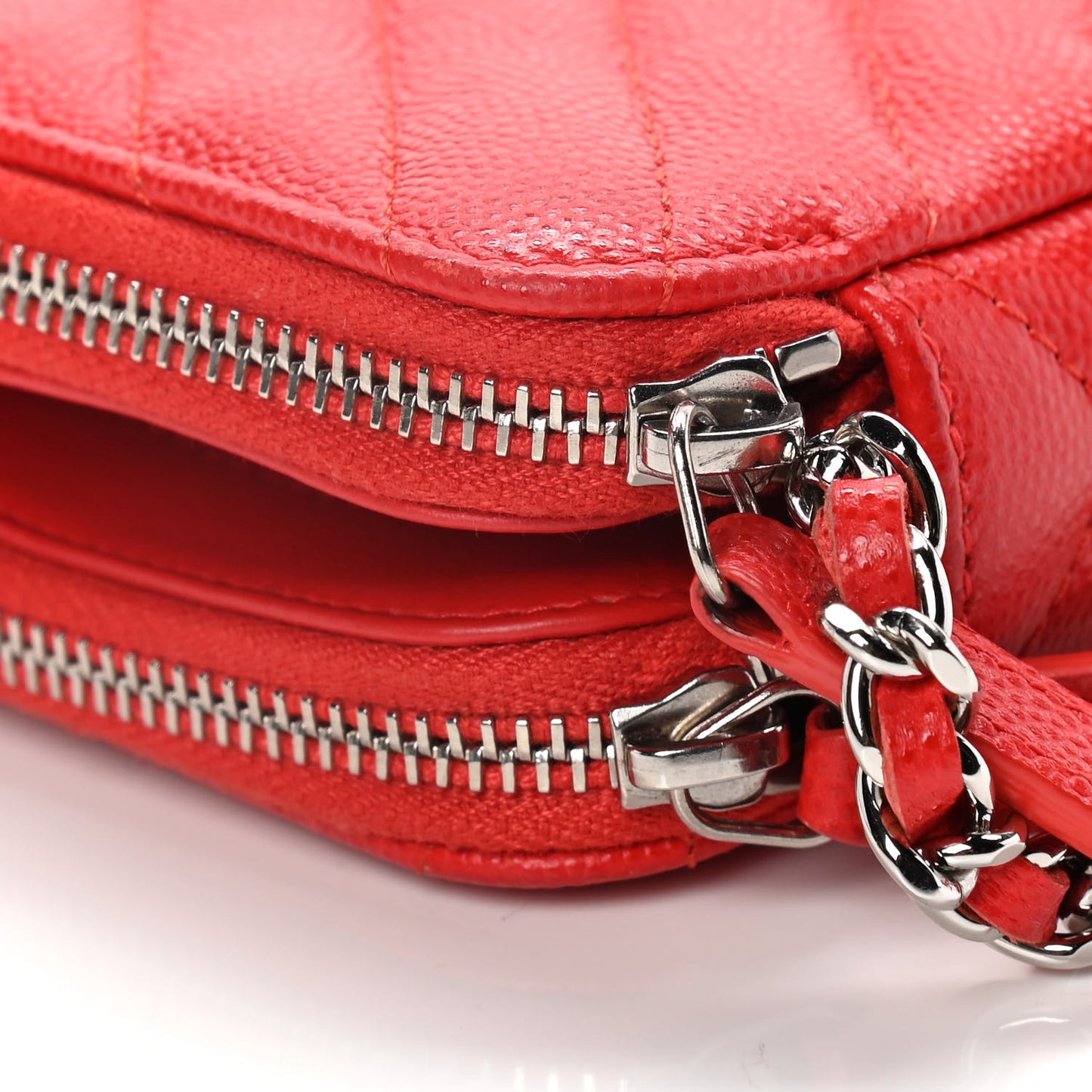 Caviar Chevron Quilted Small Clutch With Chain Light Red