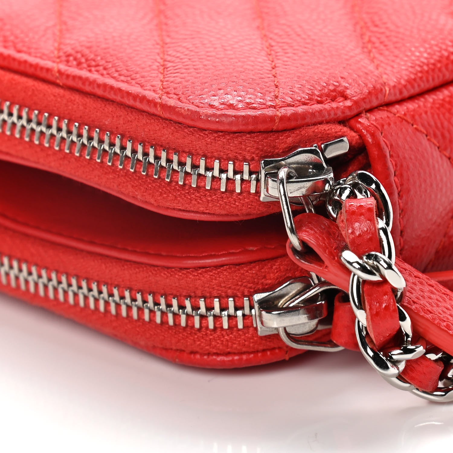 Chanel Caviar Chevron Quilted Small Clutch With Chain Light Red 12 of 17