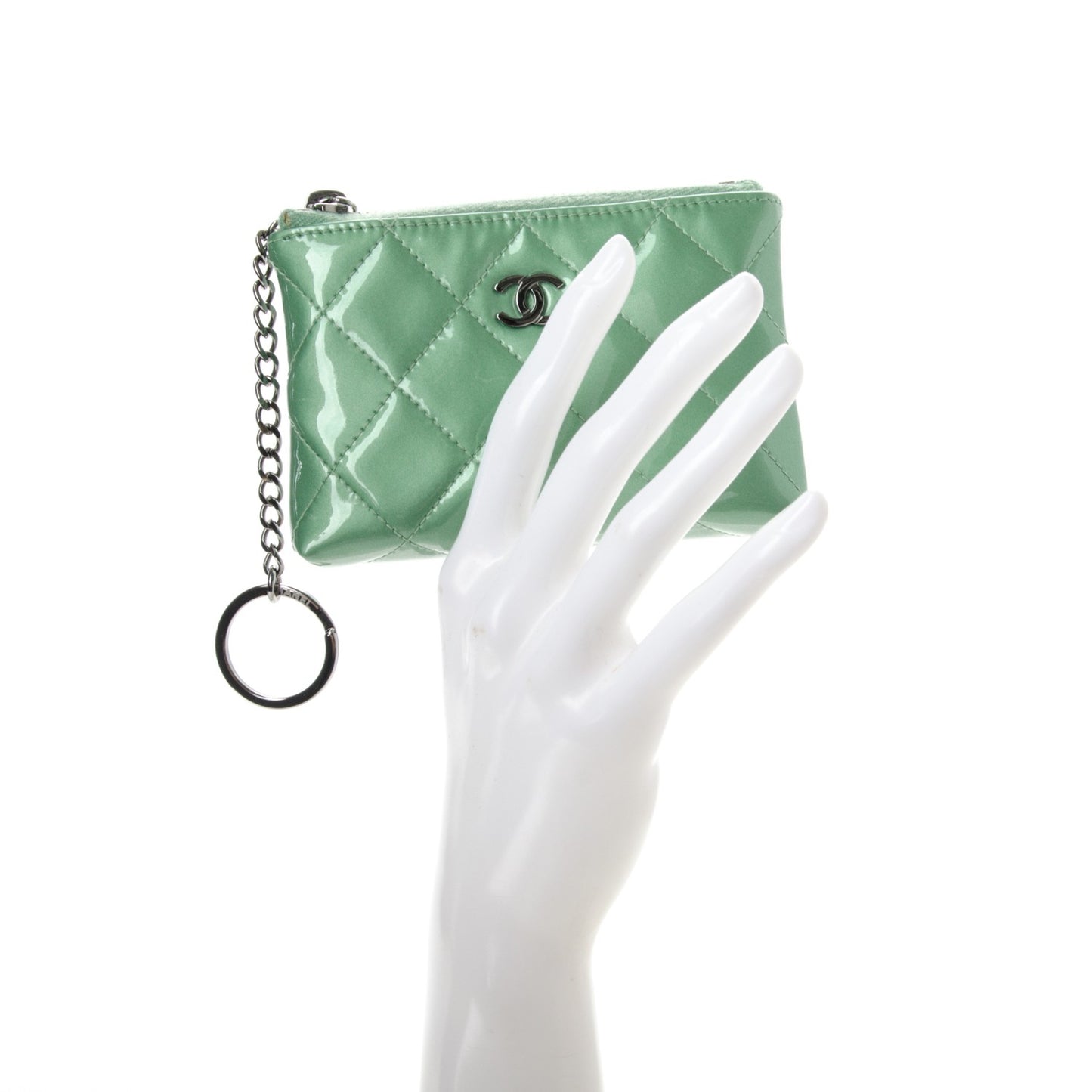Patent Quilted Key Holder Case Green
