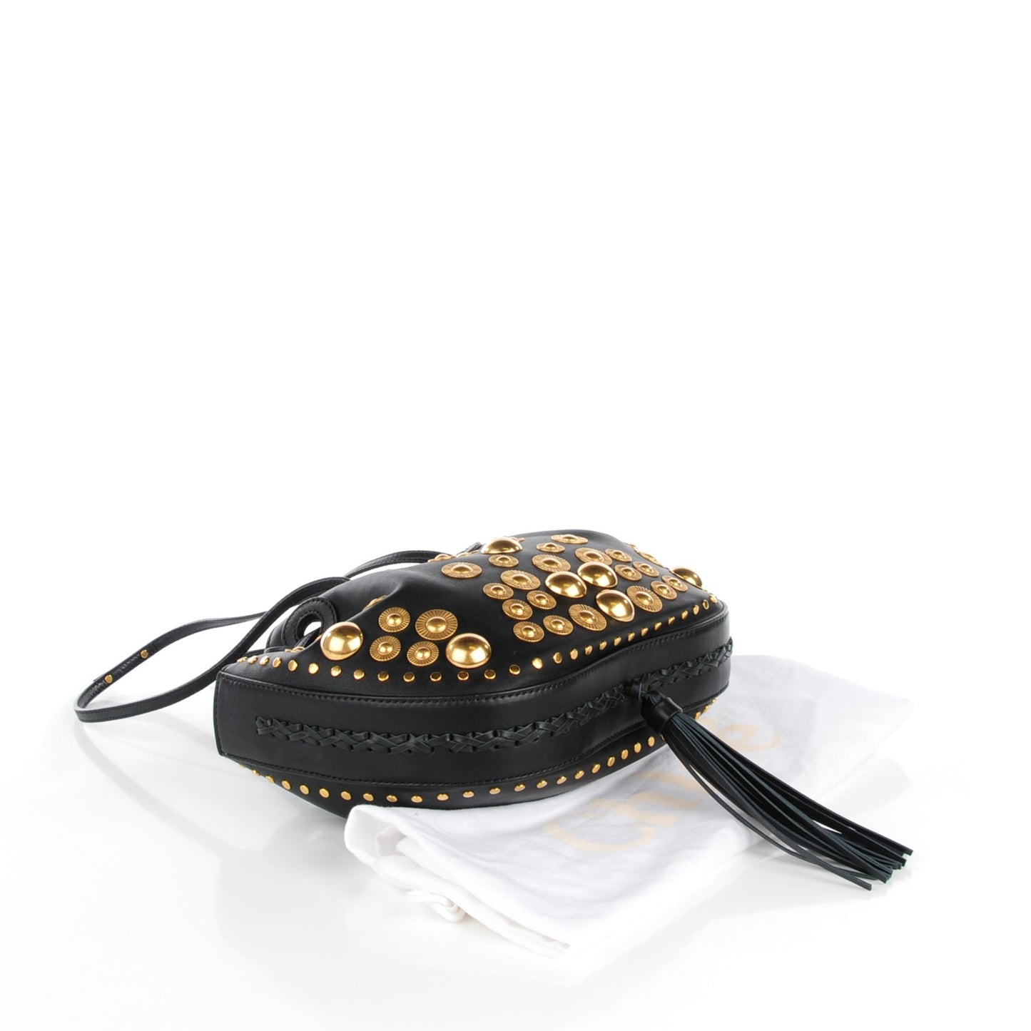 Lambskin Studded Small Inez Drawstring Bag Black