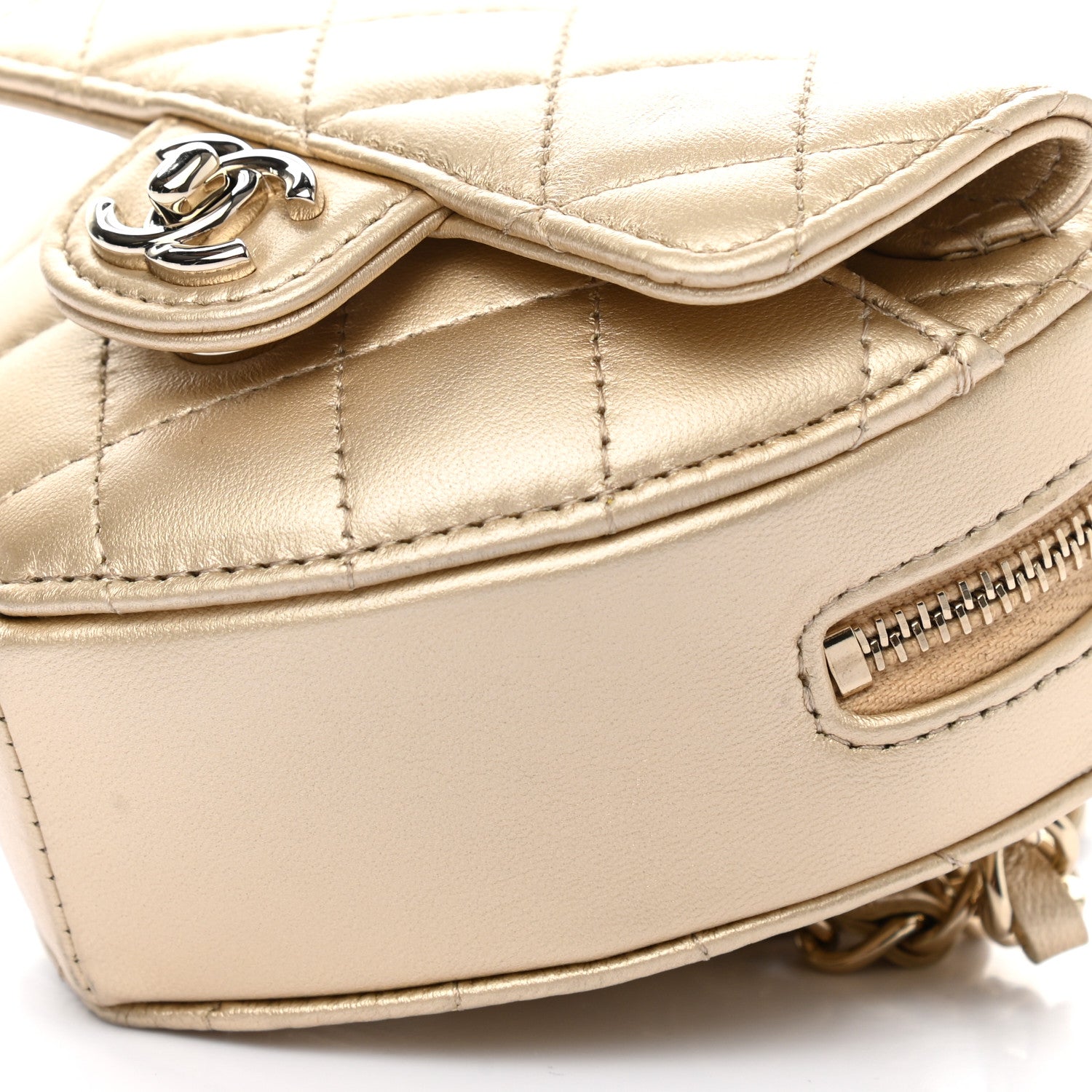 Chanel Metallic Lambskin Quilted CC In Love Heart Waist Belt Bag With Chain Gold 10 of 11
