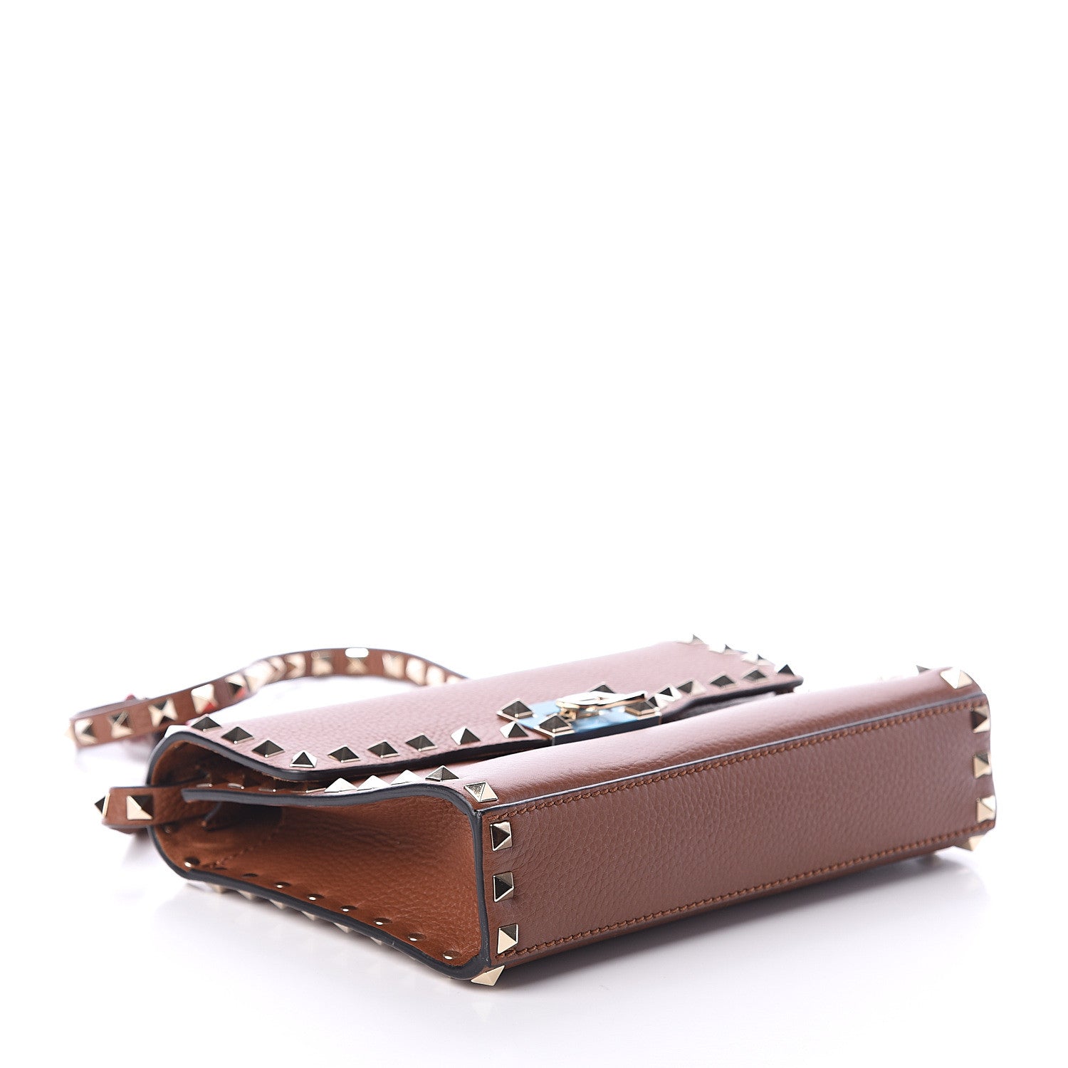 Valentino Garavani Pebbled Calfskin Medium Rockstud Flip Lock Crossbody Bag Bright Cognac 3 of 8