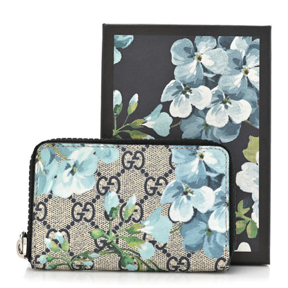 Gucci GG Supreme Monogram Blooms Zip Around Card Case Wallet Beige Blue Navy 7 of 7