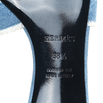 Hermes Denim Fringe Oasis Sandals 38.5 Bleu Clair 6 of 9