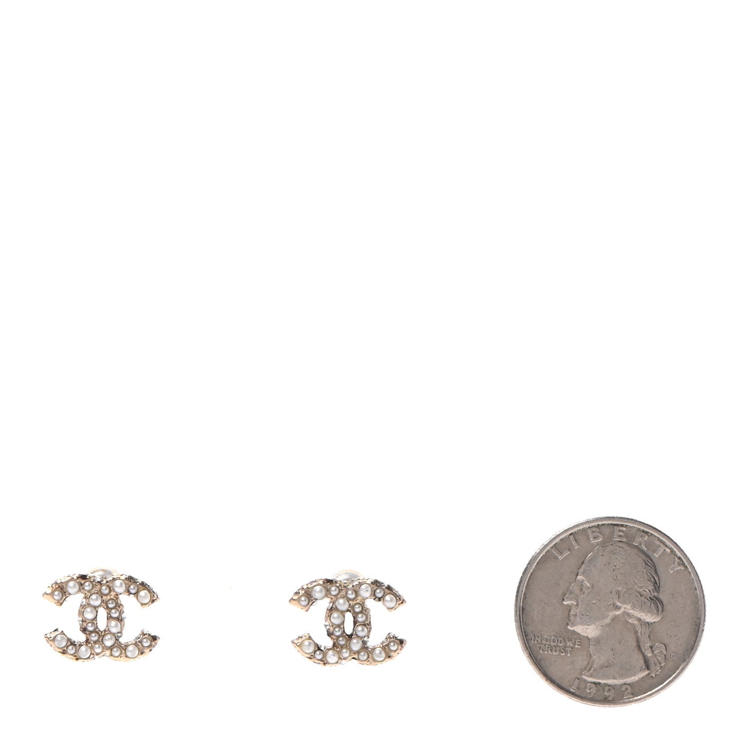 Chanel Metal Graduated Pearl Crystal CC Earrings Light Gold 2 of 4