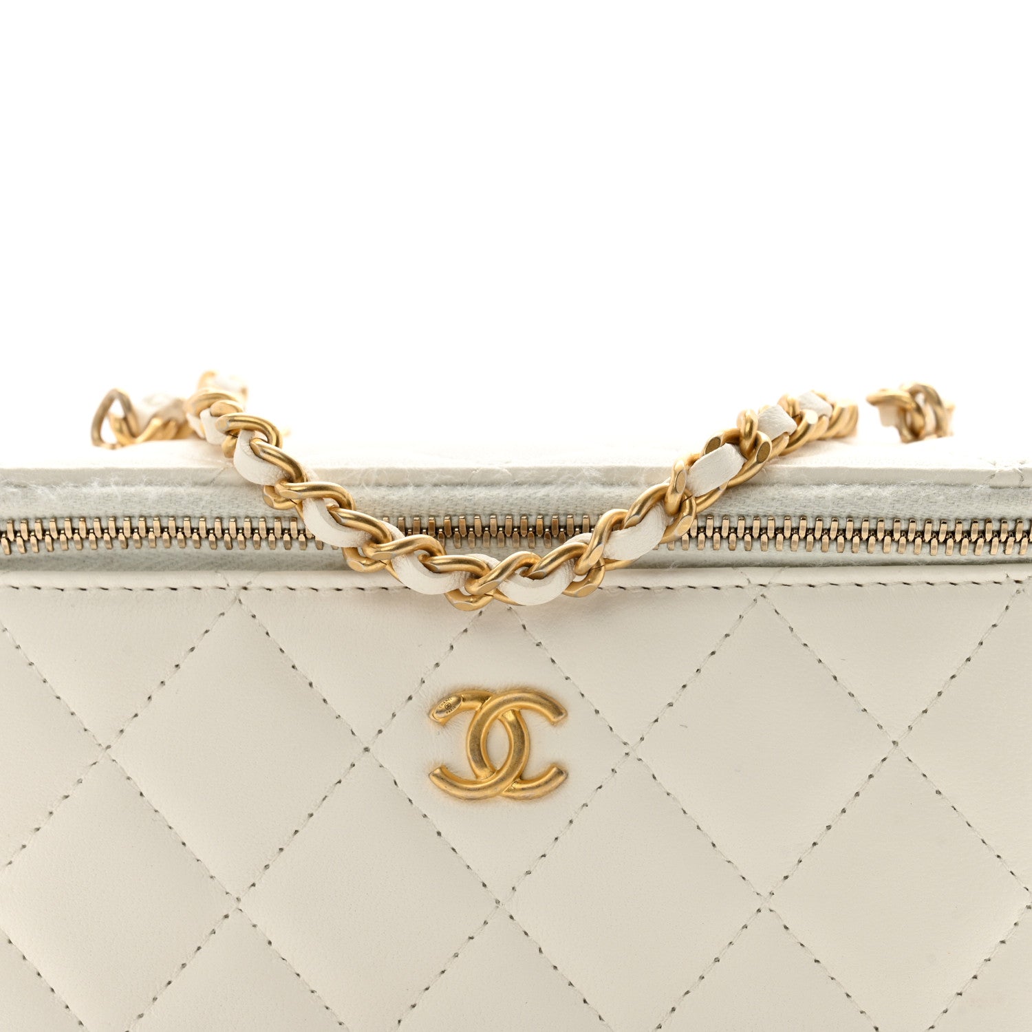 Chanel Lambskin Quilted Pearl Crush Small Vanity Case With Chain White 8 of 13