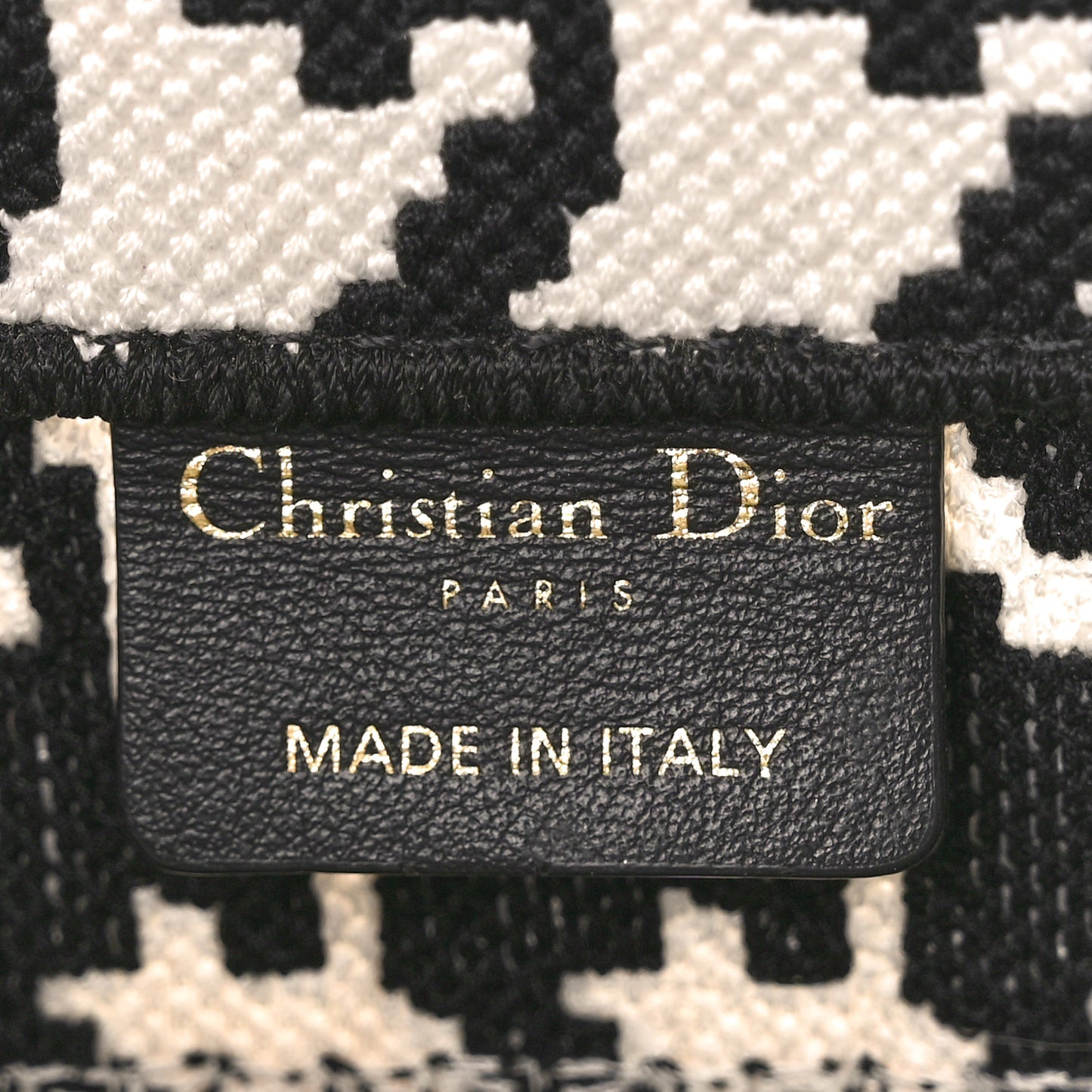 CHRISTIAN DIOR Canvas Houndstooth Embroidered Small Book Tote Black White