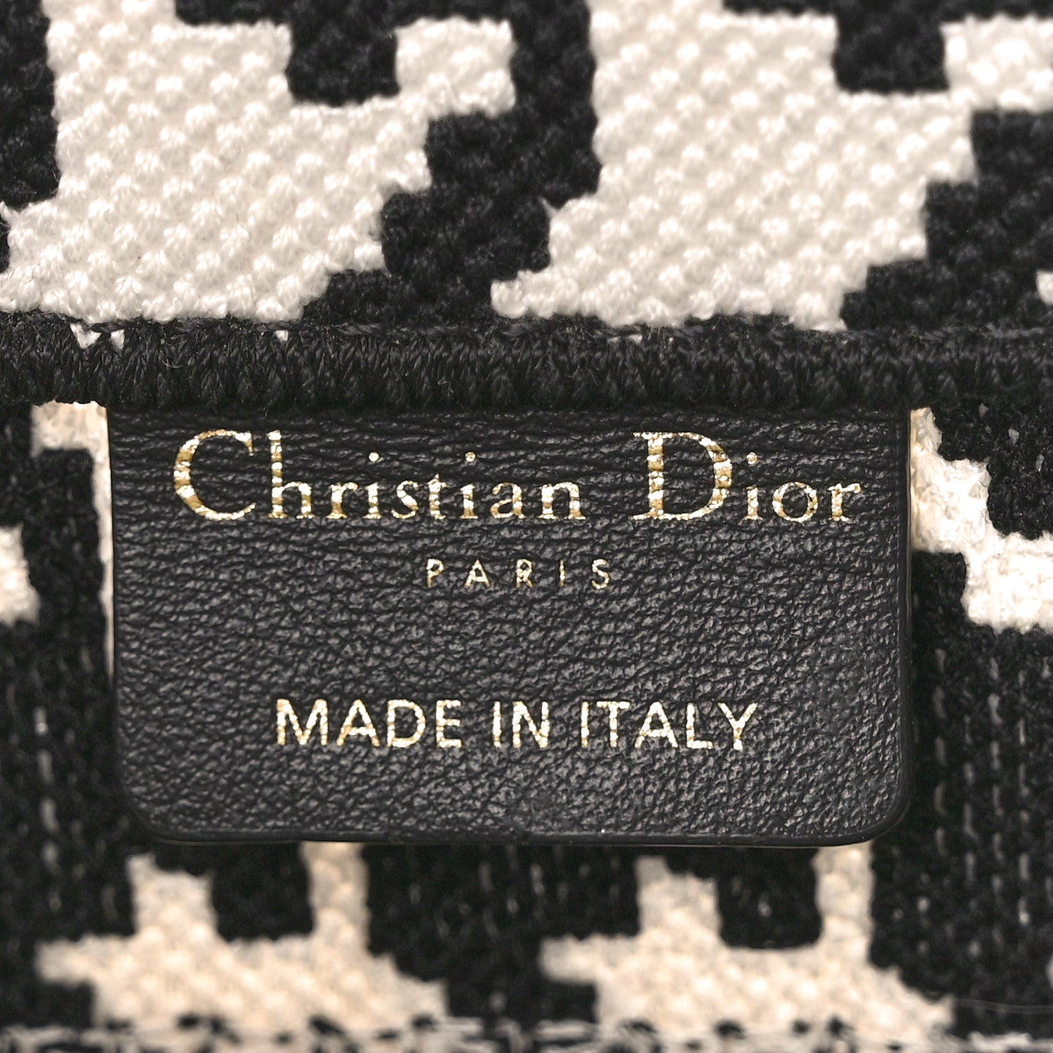 Christian Dior CHRISTIAN DIOR Canvas Houndstooth Embroidered Small Book Tote Black White 6 of 11