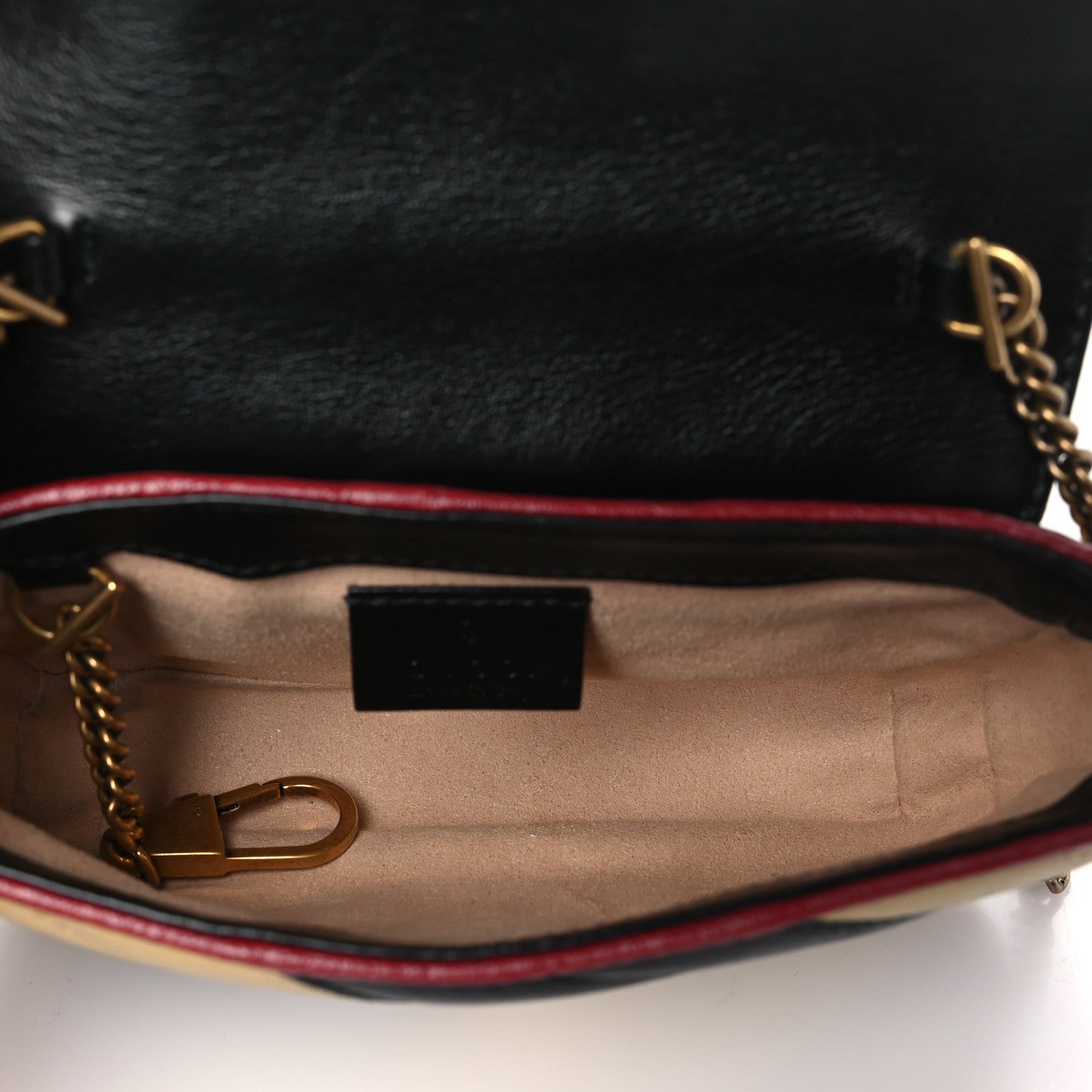 Gucci Vintage Effect Calfskin Matelasse Diagonal Striped Mini Torchon GG Marmont Shoulder Bag Black Beige 5 of 10