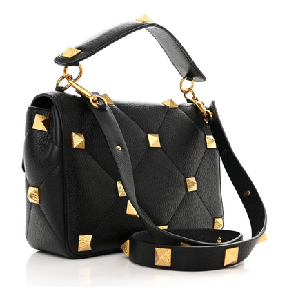 Valentino Garavani Grained Calfskin Large Roman Stud Shoulder Bag Black 3 of 9