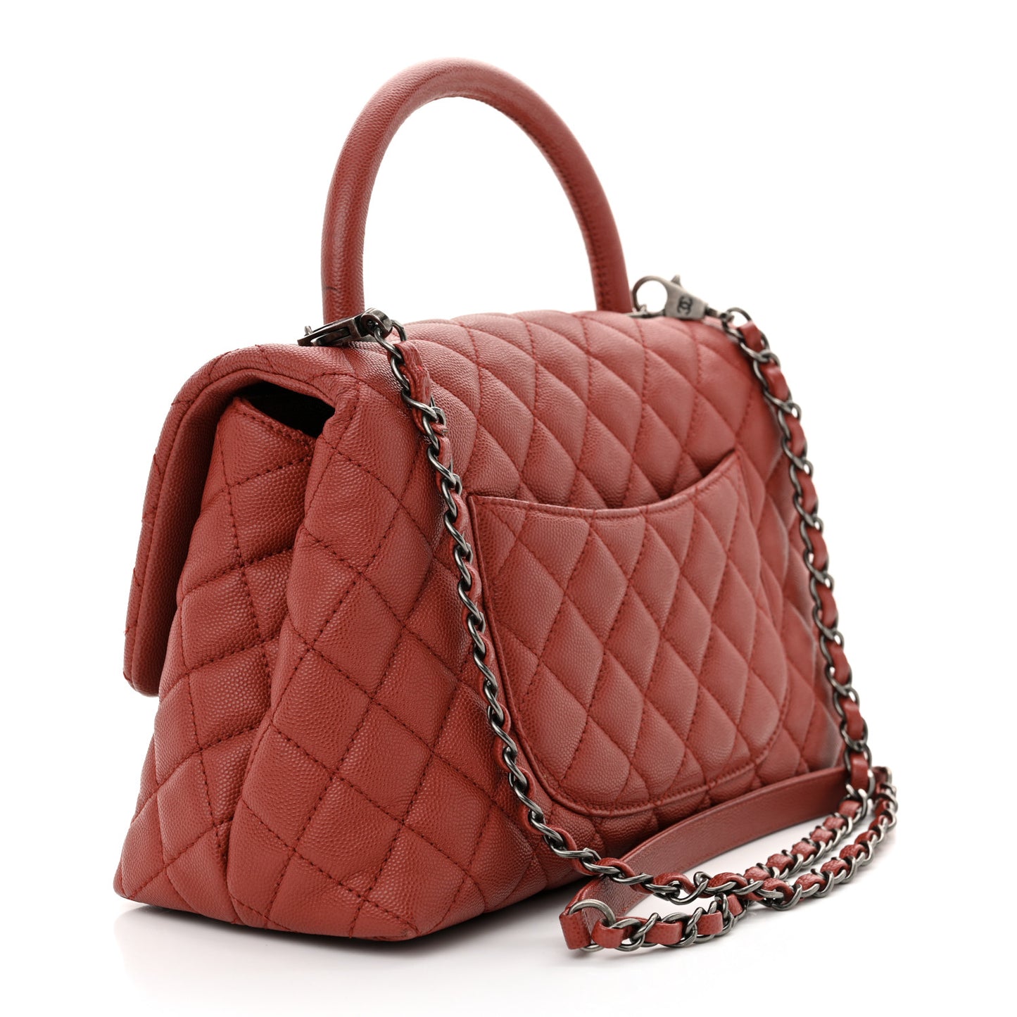 Caviar Quilted Small Coco Handle Flap Red