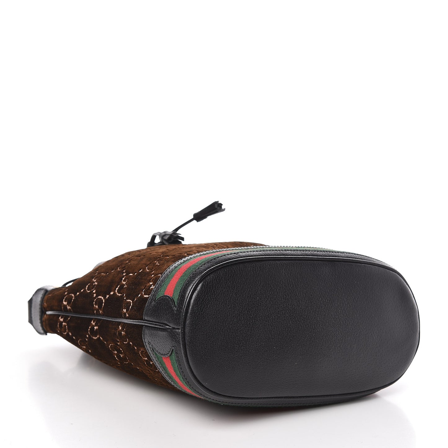 Velvet GG Monogram Textured Calfskin Web Bucket Bag Brown Black