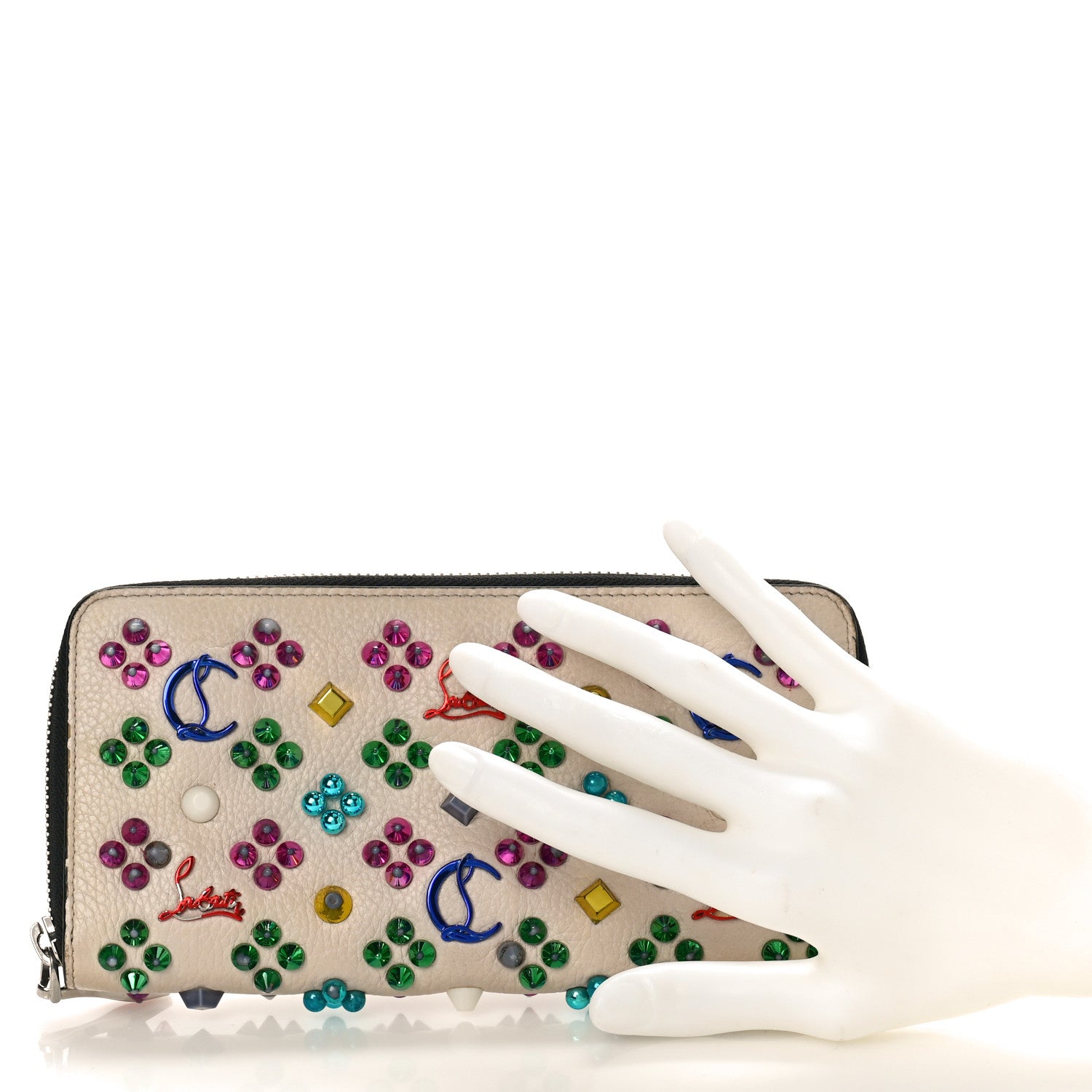 Christian Louboutin Calfskin Panettone Spiked Zip Around Wallet Ivory 2 of 9
