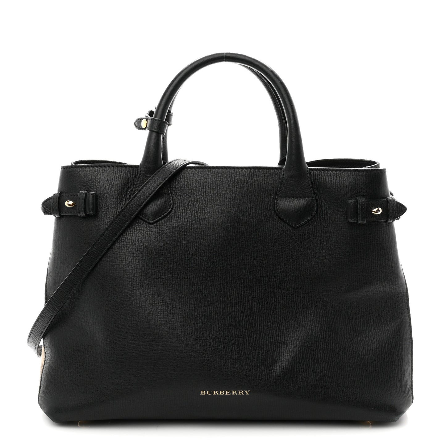 Grainy Calfskin House Check Medium Banner Tote Black