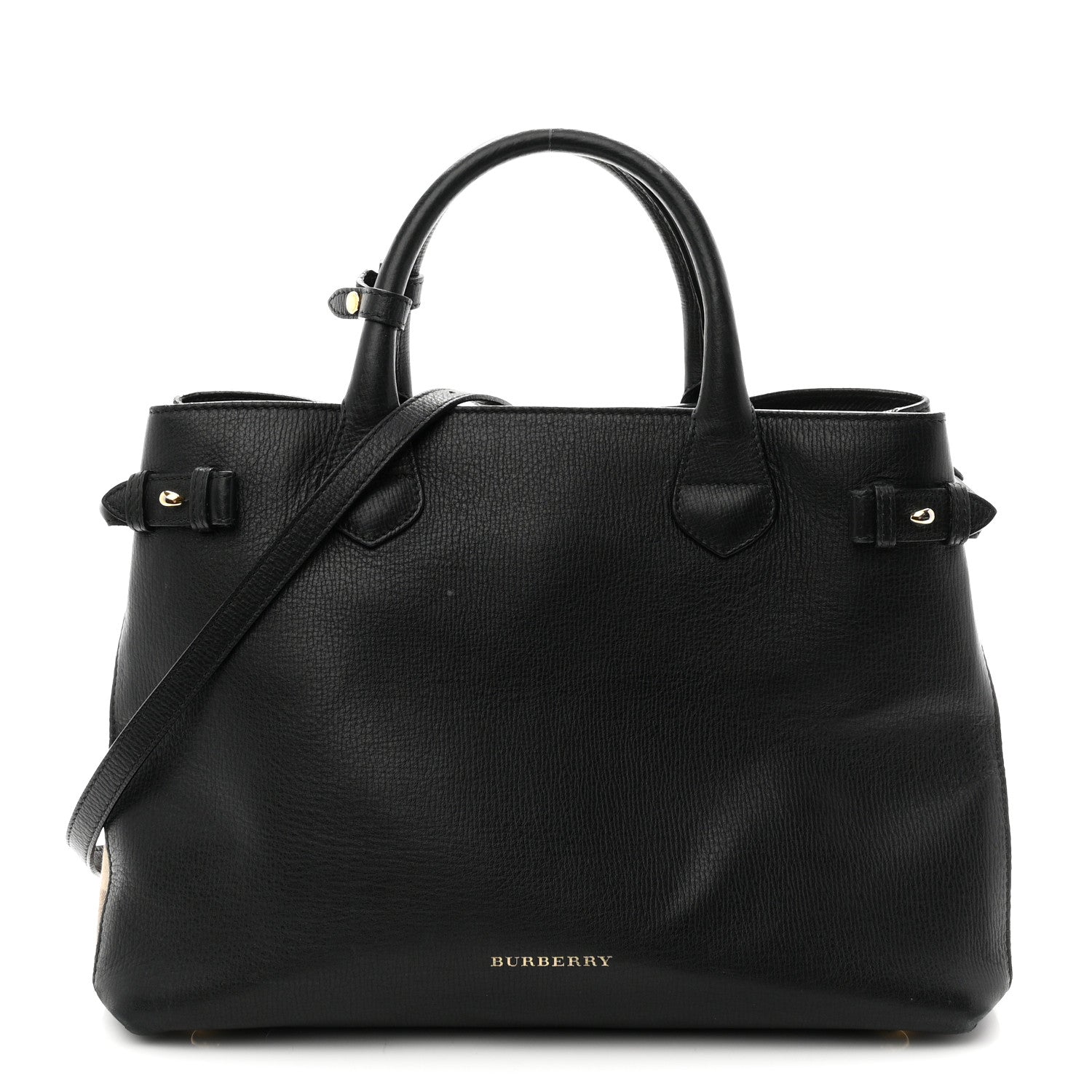Burberry Grainy Calfskin House Check Medium Banner Tote Black 1 of 12