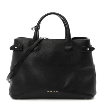 Burberry Grainy Calfskin House Check Medium Banner Tote Black 1 of 12