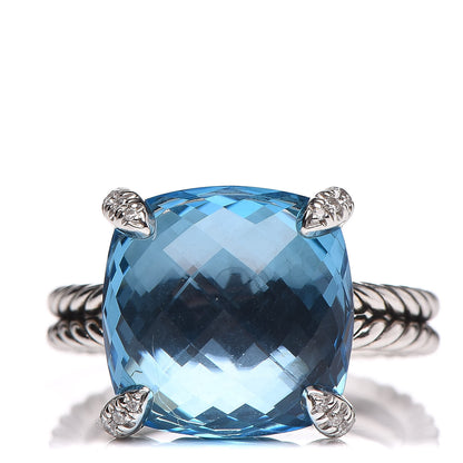 David Yurman Sterling Silver Diamond Blue Topaz 14mm Chatelaine Ring 57 8 1 of 5