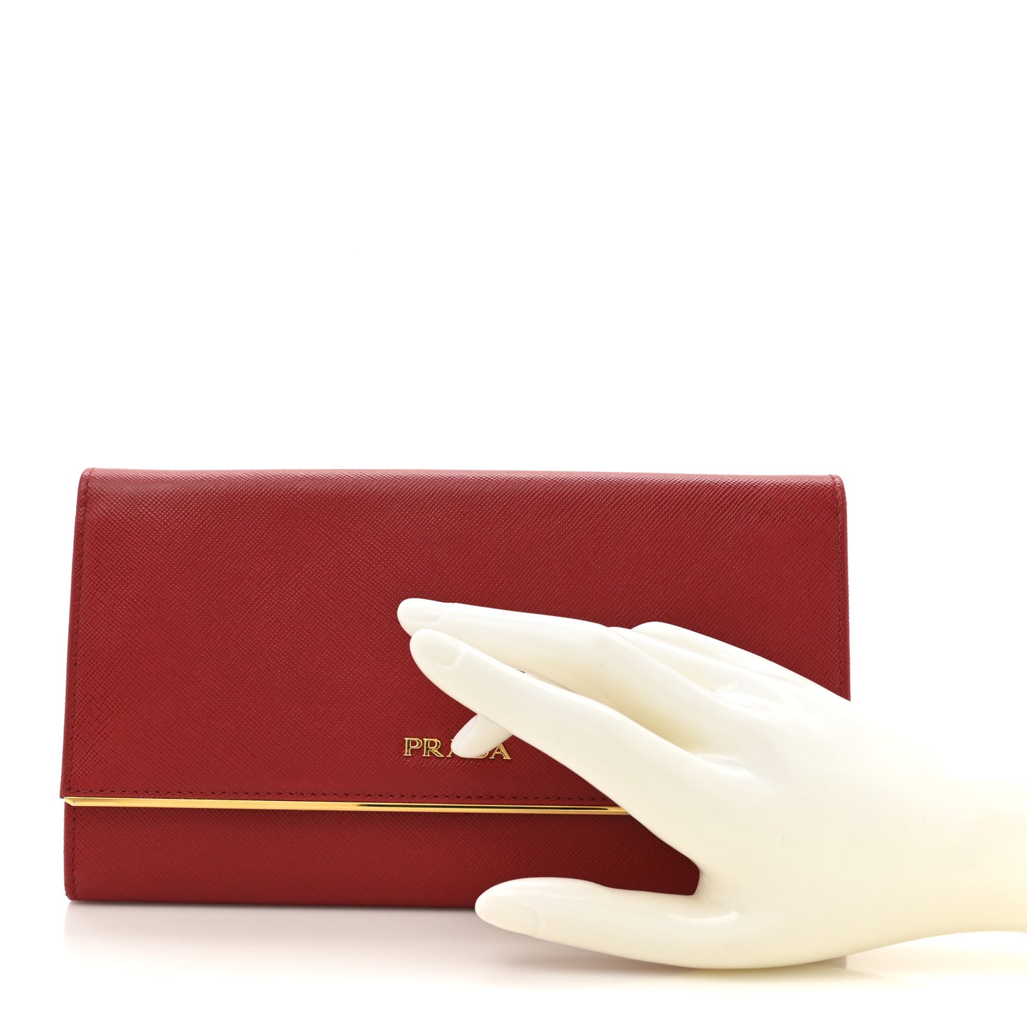 Saffiano Metal Bar Flap Wallet Fuoco