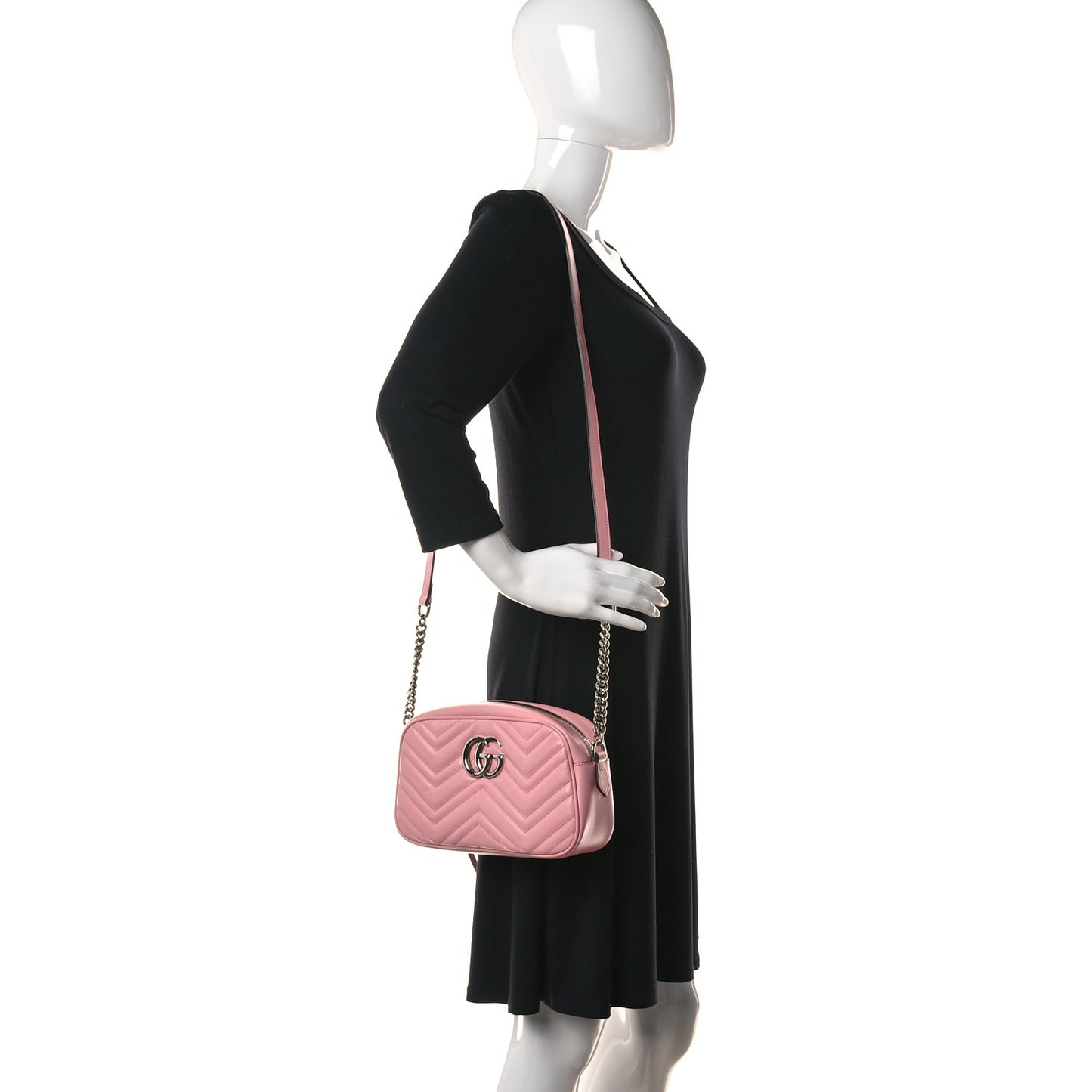 Calfskin Matelasse Small GG Marmont Chain Shoulder Bag Wild Rose