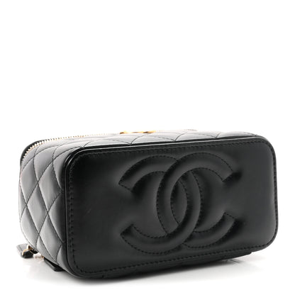 Chanel Shiny Calfskin Quilted Small Top Handle Vanity Case With Chain Black 4 of 11