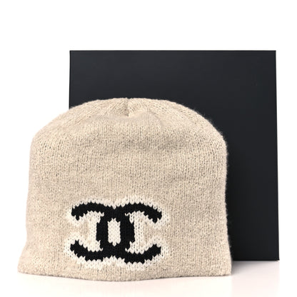 Chanel Wool Cashmere CC Beanie Hat Beige Black White 4 of 4