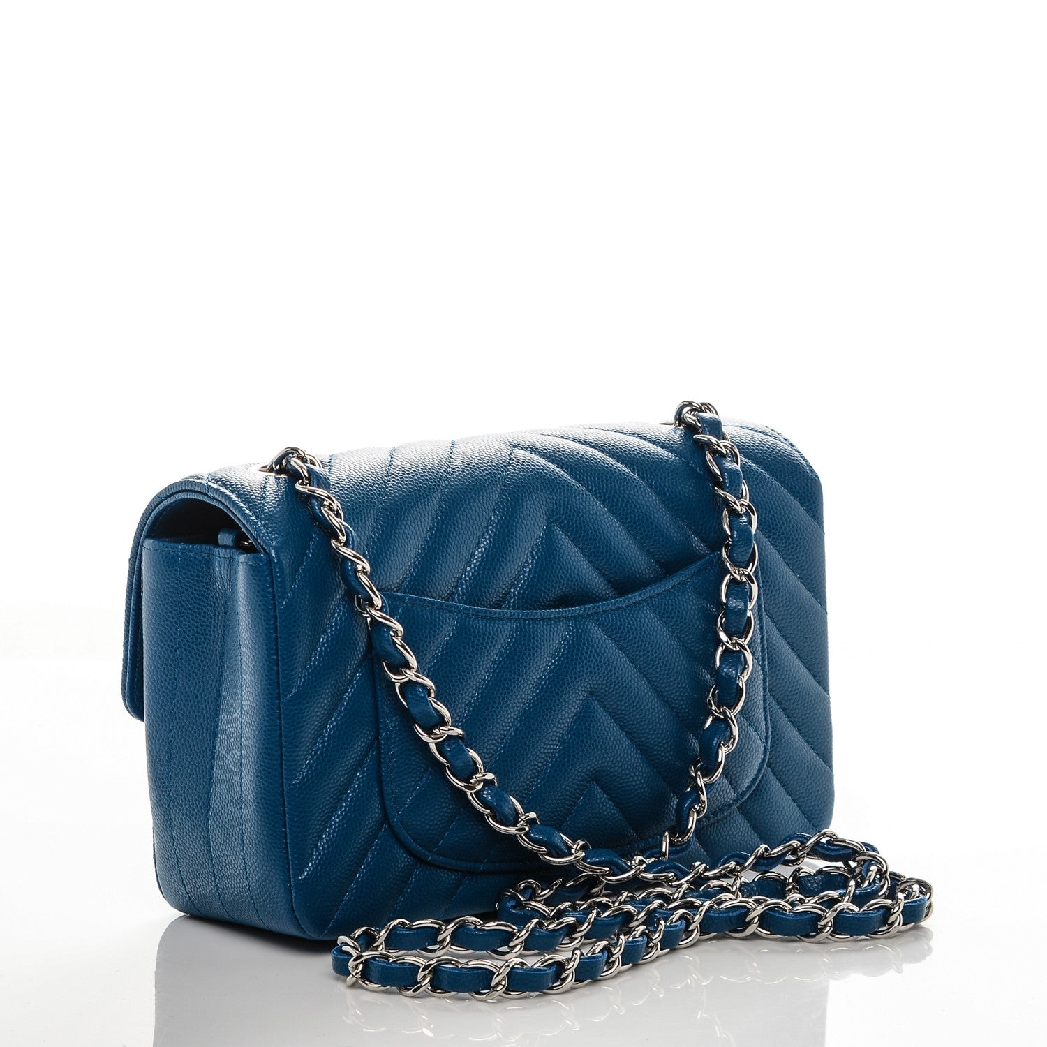 Chanel Caviar Chevron Quilted Mini Rectangular Flap Blue 3 of 7
