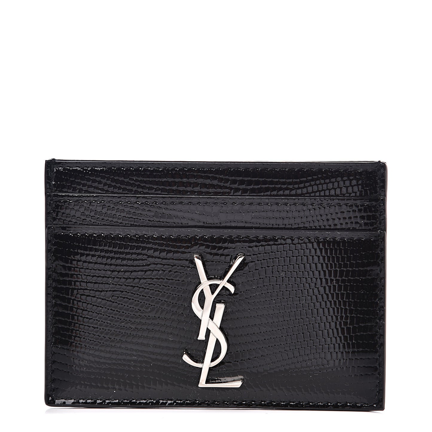 Patent Tejus Lizard Calfskin Embossed Card Case Black