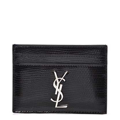 Saint Laurent Patent Tejus Lizard Calfskin Embossed Card Case Black 1 of 7