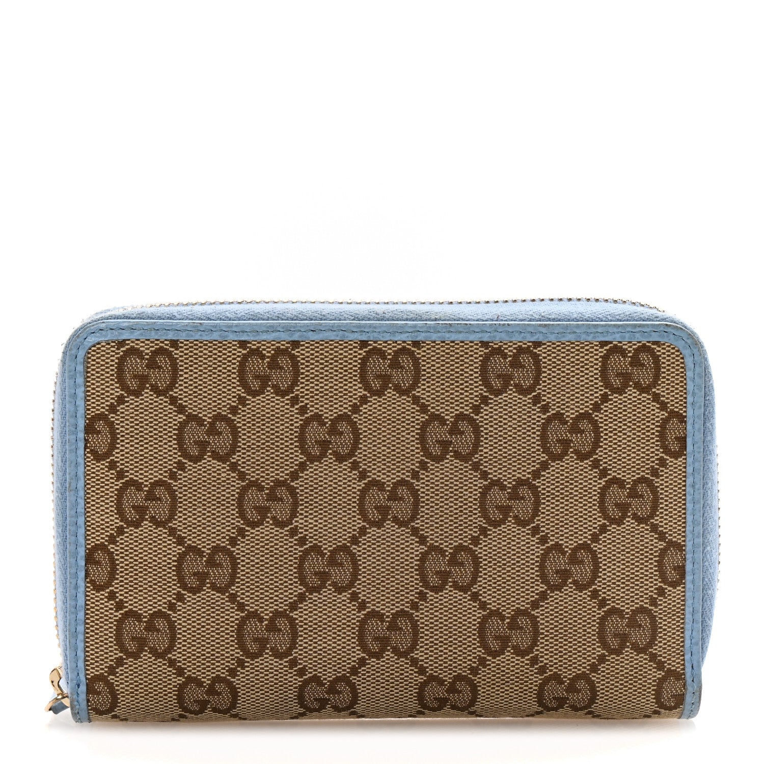 Gucci Monogram Dollar Calfskin Zip Around Wallet Beige Ebony Mineral Blue 1 of 8