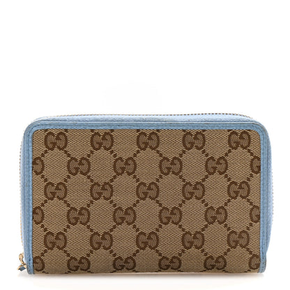 Gucci Monogram Dollar Calfskin Zip Around Wallet Beige Ebony Mineral Blue 1 of 8